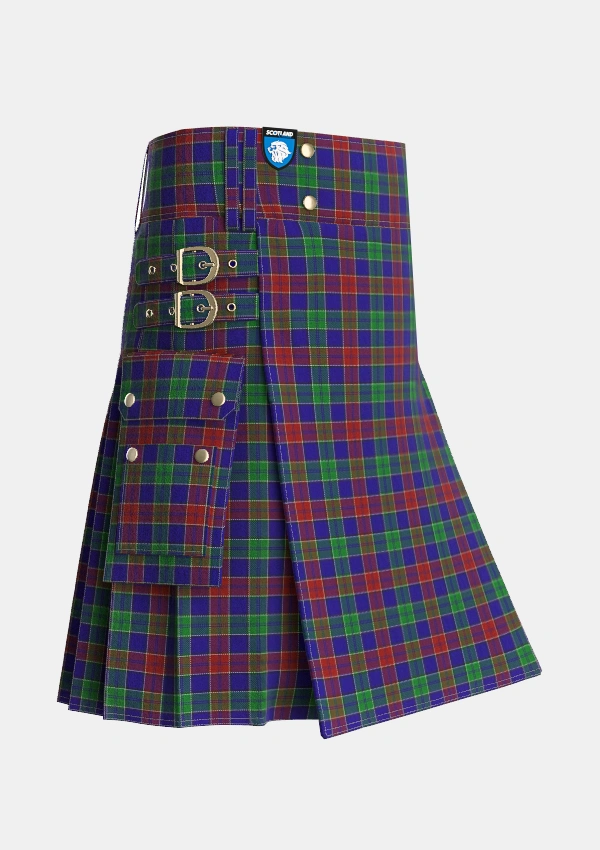 Utility_MacMichael_Tartan_2063_kilt_side_image_with_pleated_design_and_adjustable_buckles_for_men