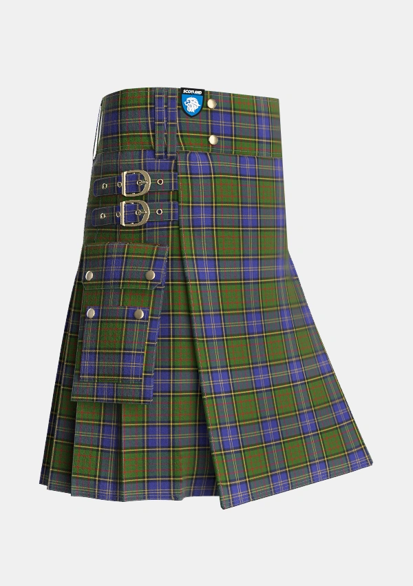 Utility_MacMillan_Hunting_2_Tartan_668_kilt_side_image_with_pleated_design_and_adjustable_buckles_for_men