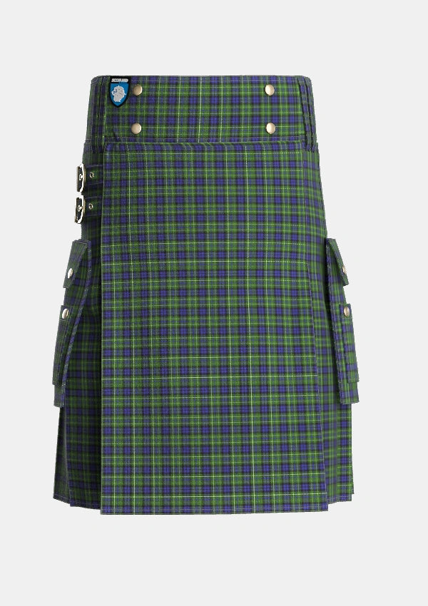 Utility_MacNeil_of_Colonsay_1_Tartan_196_kilt_front_image_with_pleated_design_and_adjustable_buckles_for_men