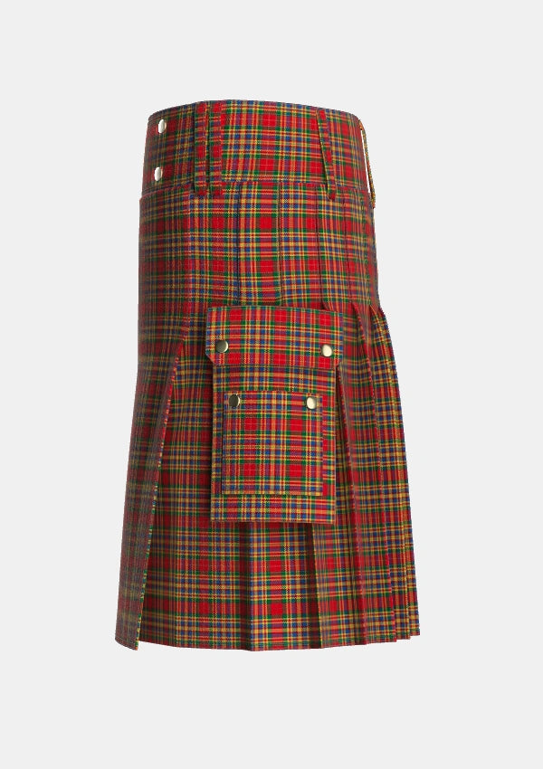 Utility_MacPherson_2_Tartan_681_kilt_left_image_with_pleated_design_and_adjustable_buckles_for_men