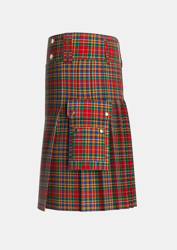 Utility_MacPherson_3_Tartan_682_kilt_left_image_with_pleated_design_and_adjustable_buckles_for_men