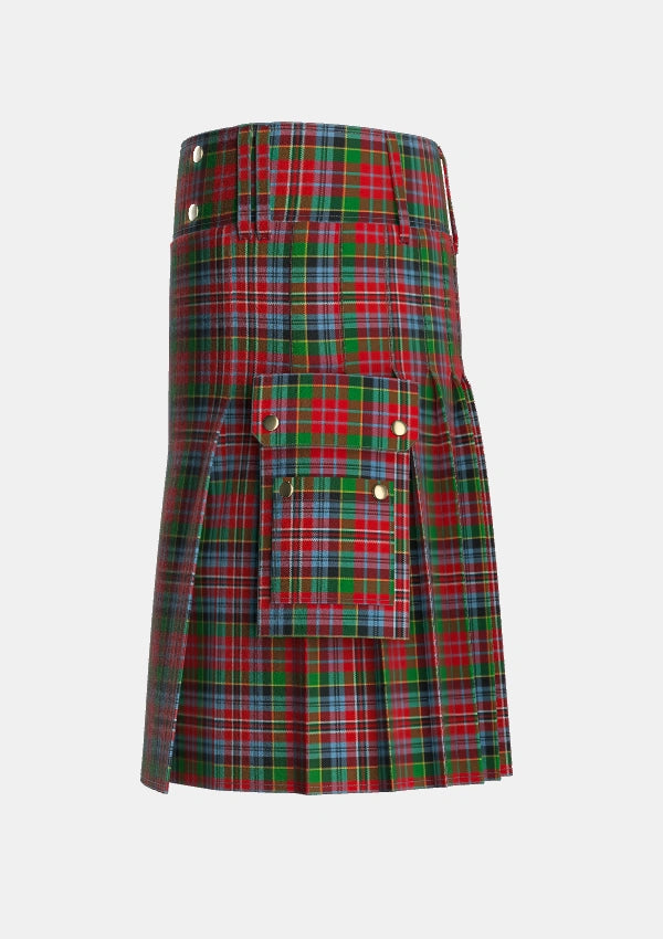 Utility_MacPherson_5_Tartan_1410_kilt_left_image_with_pleated_design_and_adjustable_buckles_for_men
