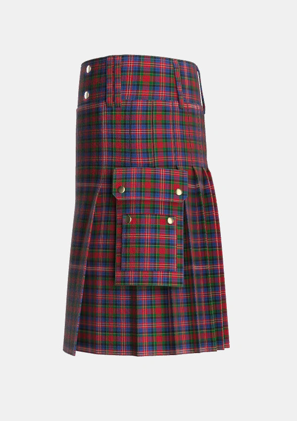 Utility_MacPherson_7_Tartan_1412_kilt_left_image_with_pleated_design_and_adjustable_buckles_for_men