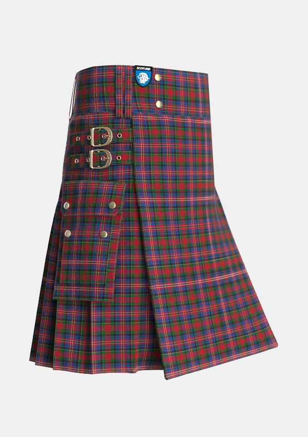 Utility_MacPherson_7_Tartan_1412_kilt_side_image_with_pleated_design_and_adjustable_buckles_for_men