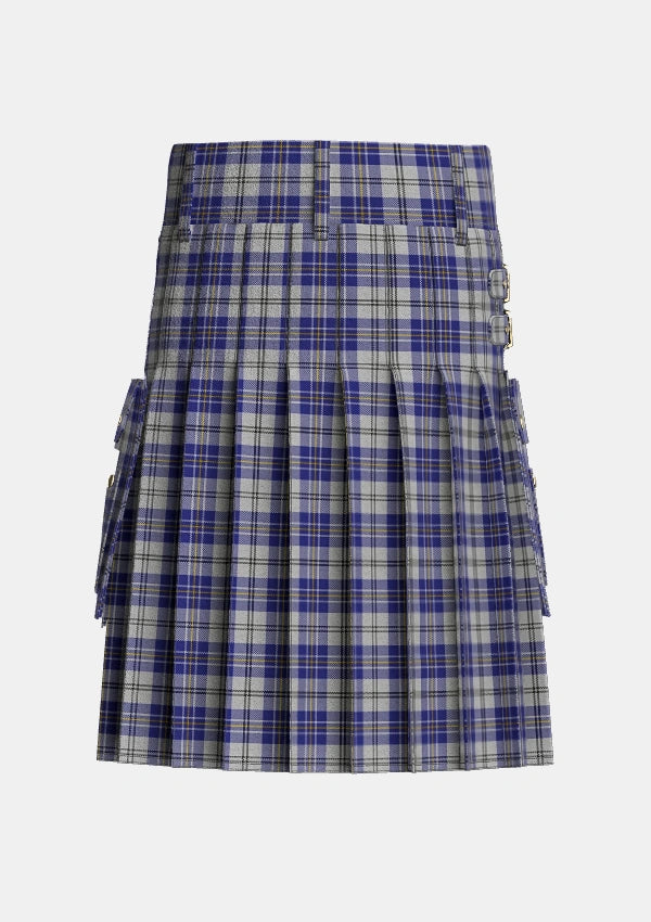 Utility_MacPherson_Dress_Blue_Dance_Tartan_1868_kilt_back_image_with_pleated_design_and_adjustable_buckles_for_men