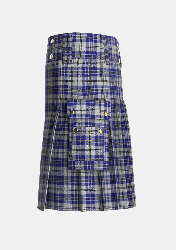 Utility_MacPherson_Dress_Blue_Dance_Tartan_1868_kilt_left_image_with_pleated_design_and_adjustable_buckles_for_men