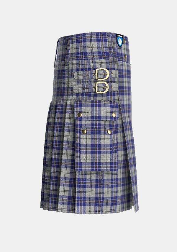 Utility_MacPherson_Dress_Blue_Dance_Tartan_1868_kilt_right_image_with_pleated_design_and_adjustable_buckles_for_men