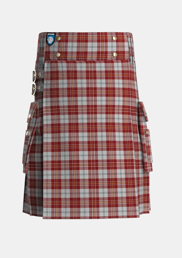 Utility_MacPherson_Dress_Burgundy_Dance_Tartan_1832_kilt_front_image_with_pleated_design_and_adjustable_buckles_for_men