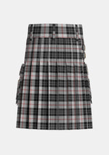 Utility_MacPherson_of_Cluny_Black_and_White_Tartan_1830_kilt_back_image_with_pleated_design_and_adjustable_buckles_for_men