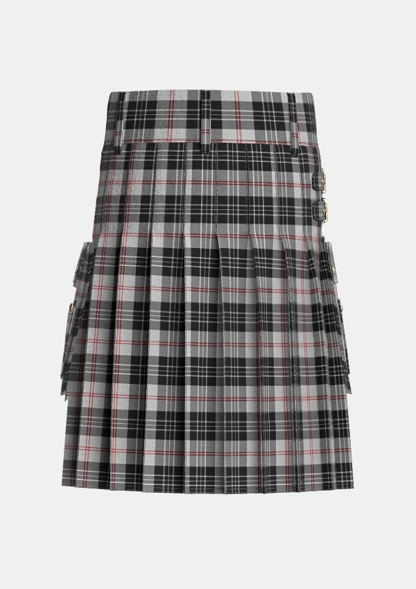 Utility_MacPherson_of_Cluny_Black_and_White_Tartan_1830_kilt_back_image_with_pleated_design_and_adjustable_buckles_for_men