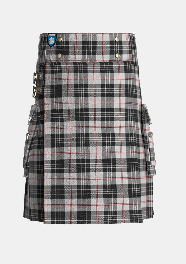 Utility_MacPherson_of_Cluny_Black_and_White_Tartan_1830_kilt_front_image_with_pleated_design_and_adjustable_buckles_for_men