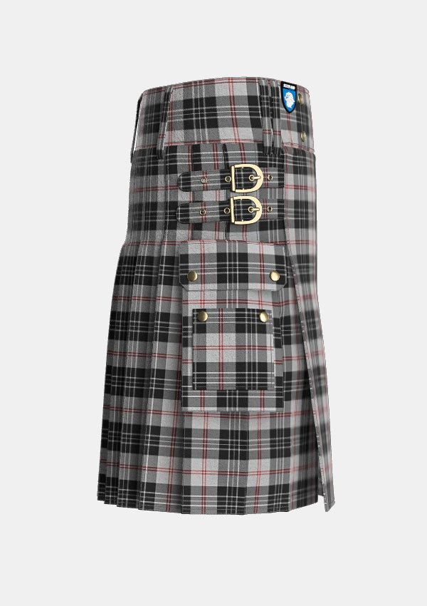 Utility_MacPherson_of_Cluny_Black_and_White_Tartan_1830_kilt_right_image_with_pleated_design_and_adjustable_buckles_for_men