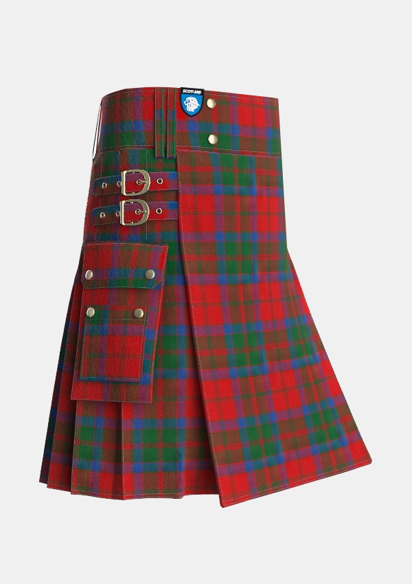 Utility_MacQuarrie_2_Tartan_858_kilt_side_image_with_pleated_design_and_adjustable_buckles_for_men