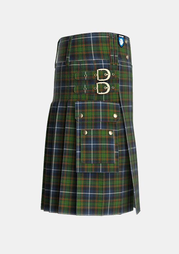 Utility_MacRae_Hunting_3_Tartan_803_kilt_right_image_with_pleated_design_and_adjustable_buckles_for_men