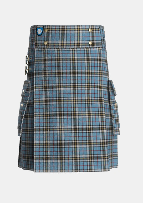 Utility_MacTavish_Thompson_Thomson_Dress_Blue_Tartan_1383_kilt_front_image_with_pleated_design_and_adjustable_buckles_for_men