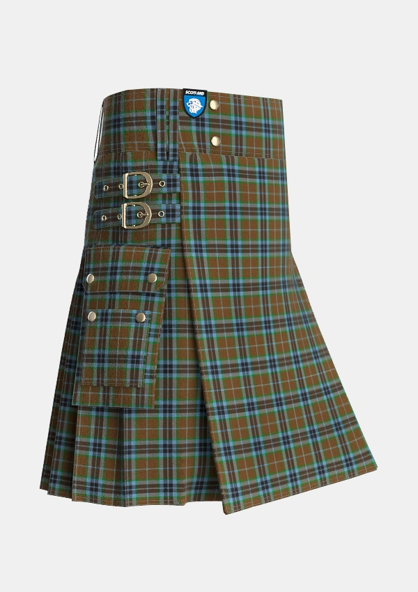 Utility_MacTavish_Thompson_Thomson_Hunting_Tartan_232_kilt_side_image_with_pleated_design_and_adjustable_buckles_for_men