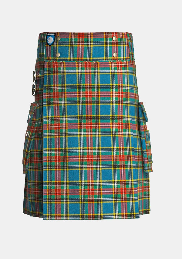 Utility_Macbeth_tartan_678_kilt_front_image_with_pleated_design_and_adjustable_buckles_for_men