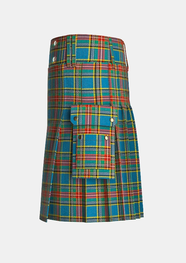 Utility_Macbeth_tartan_678_kilt_left_image_with_pleated_design_and_adjustable_buckles_for_men