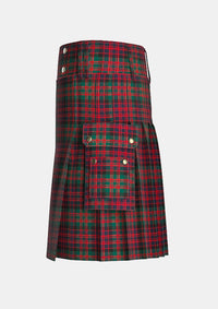 Utility_Macdonald_Clan_Tartan_kilt_left_image_with_pleated_design_and_adjustable_buckles_for_men