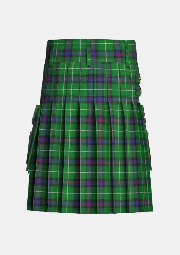 Utility_Macdonald_of_The_Isles_tartan_1366_kilt_back_image_with_pleated_design_and_adjustable_buckles_for_men