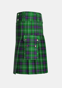 Utility_Macdonald_of_The_Isles_tartan_1366_kilt_left_image_with_pleated_design_and_adjustable_buckles_for_men