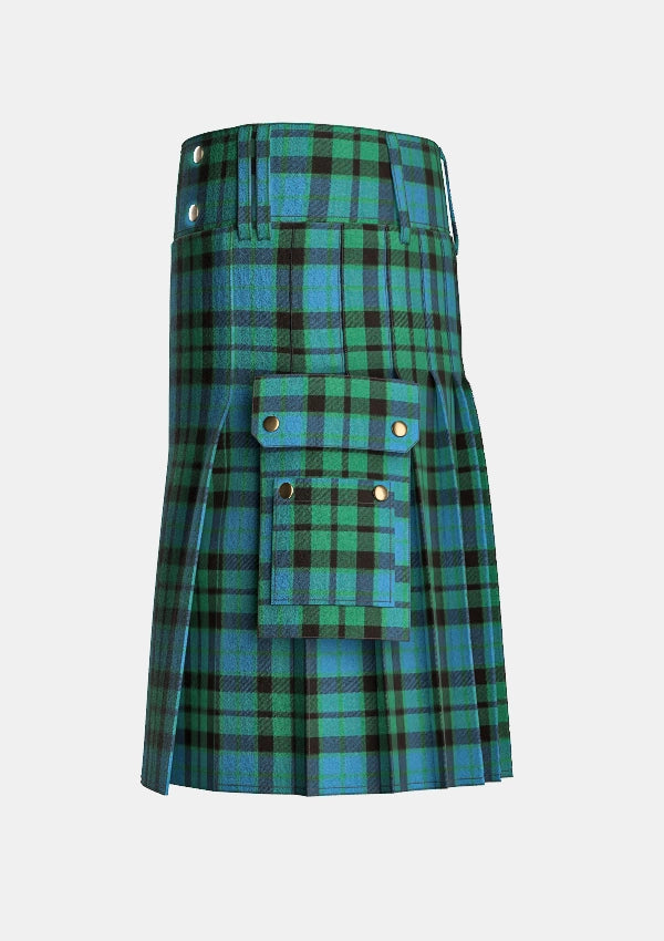 Utility_Mackay_Ancient_Tartan_kilt_left_image_with_pleated_design_and_adjustable_buckles_for_men