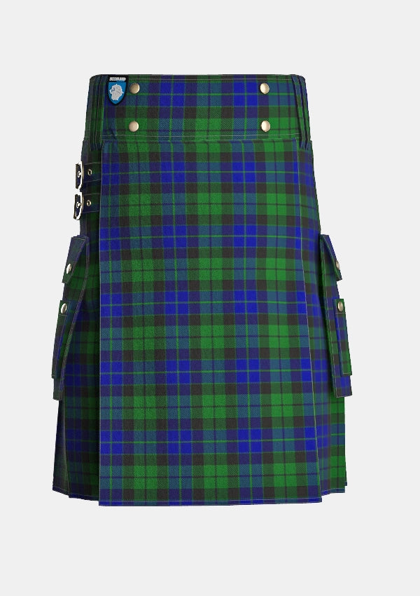 Utility_Mackay_tartan_kilt_front_image_with_pleated_design_and_adjustable_buckles_for_men