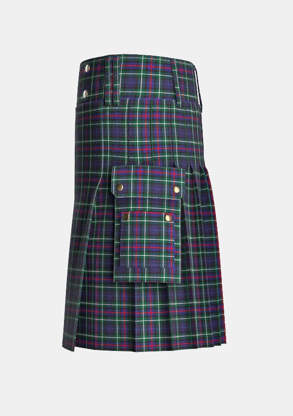 Utility_Mackenzie_Tartan_kilt_left_image_with_pleated_design_and_adjustable_buckles_for_men