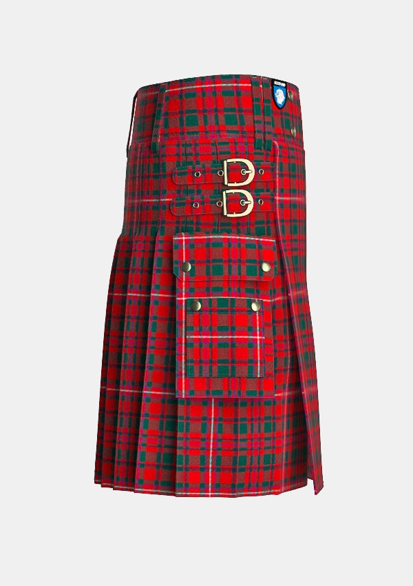 Utility_Mackinnon_modern_tartan_kilt_right_image_with_pleated_design_and_adjustable_buckles_for_men