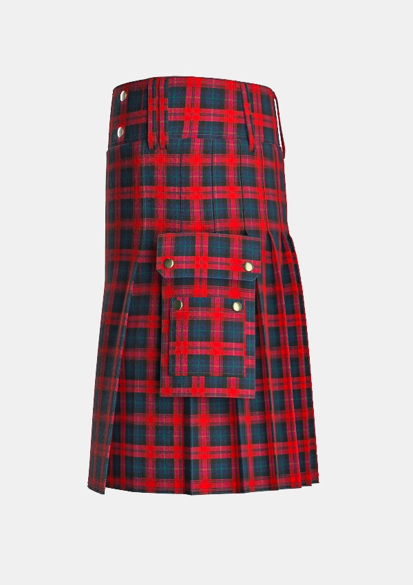 Utility_Maclachlan_modern_tartan_kilt_left_image_with_pleated_design_and_adjustable_buckles_for_men