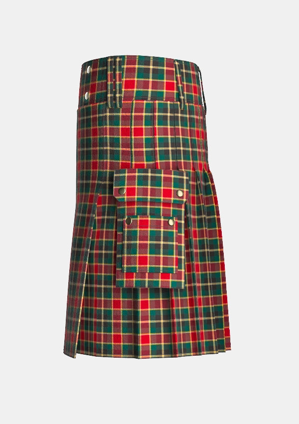Utility_Maclachlan_old_modern_tartan_kilt_left_image_with_pleated_design_and_adjustable_buckles_for_men