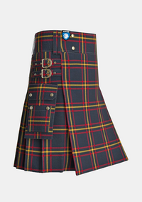 Utility_Maclain_of_lochbuie_hunting_tartan_kilt_side_image_with_pleated_design_and_adjustable_buckles_for_men