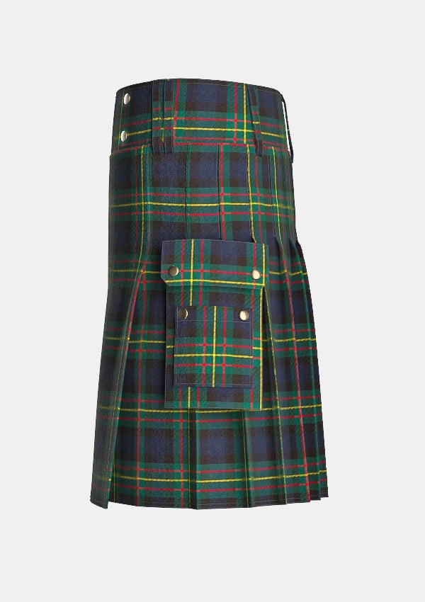 Utility_Maclaren_tartan_kilt_left_image_with_pleated_design_and_adjustable_buckles_for_men