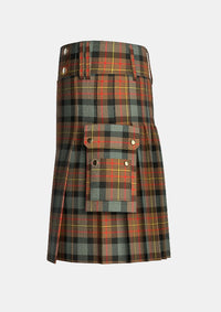 Utility_Maclaren_weathered_tartan_kilt_left_image_with_pleated_design_and_adjustable_buckles_for_men