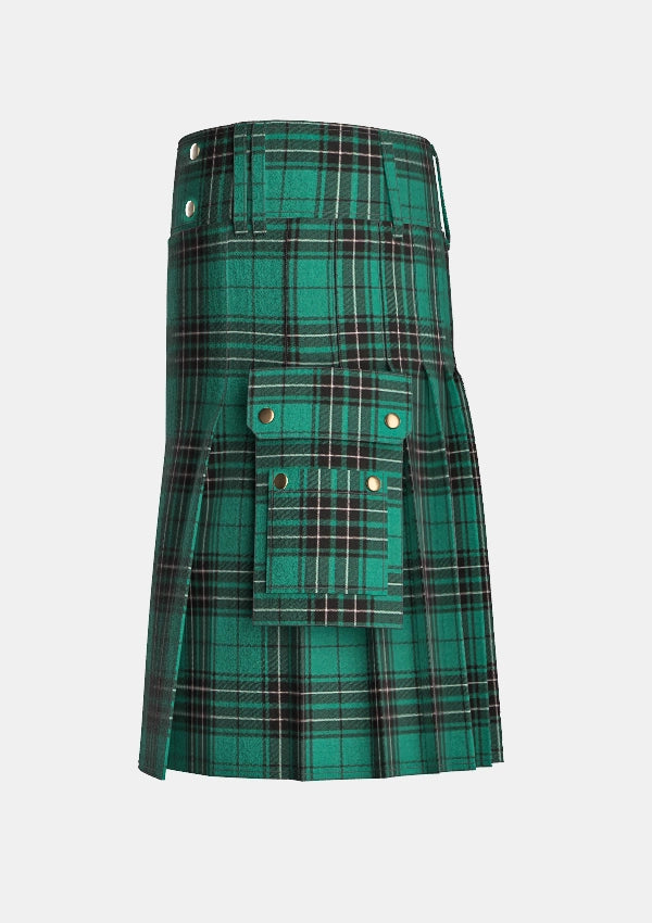 Utility_Maclean_tartan_kilt_left_image_with_pleated_design_and_adjustable_buckles_for_men