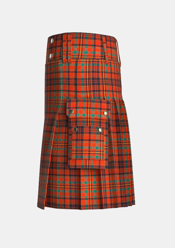 Utility_Macleod_Red_River_Ancient_Tartan_kilt_left_image_with_pleated_design_and_adjustable_buckles_for_men