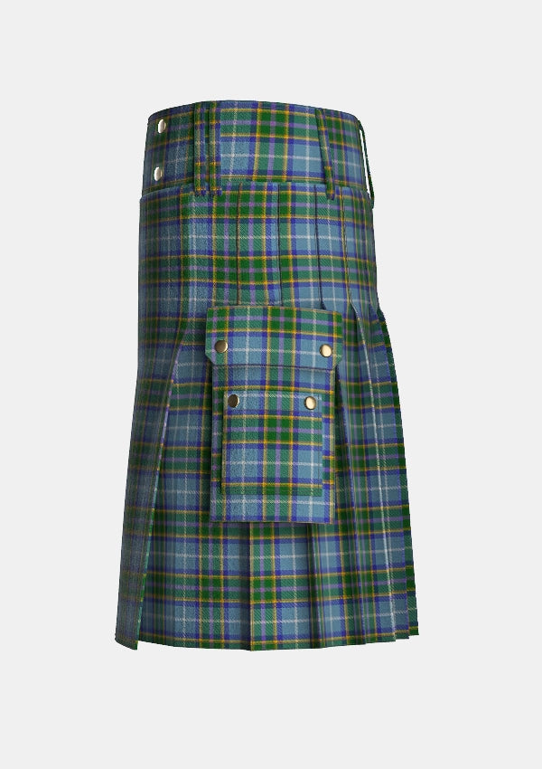 Utility_Manx_tartan_202_kilt_left_image_with_pleated_design_and_adjustable_buckles_for_men