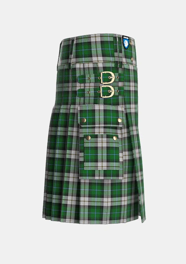 Utility_McCandlish_Arisaid_Green_Tartan_3325_kilt_right_image_with_pleated_design_and_adjustable_buckles_for_men