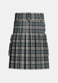 Utility_McCandlish_Dress_Grey_Tartan_3327_kilt_back_image_with_pleated_design_and_adjustable_buckles_for_men