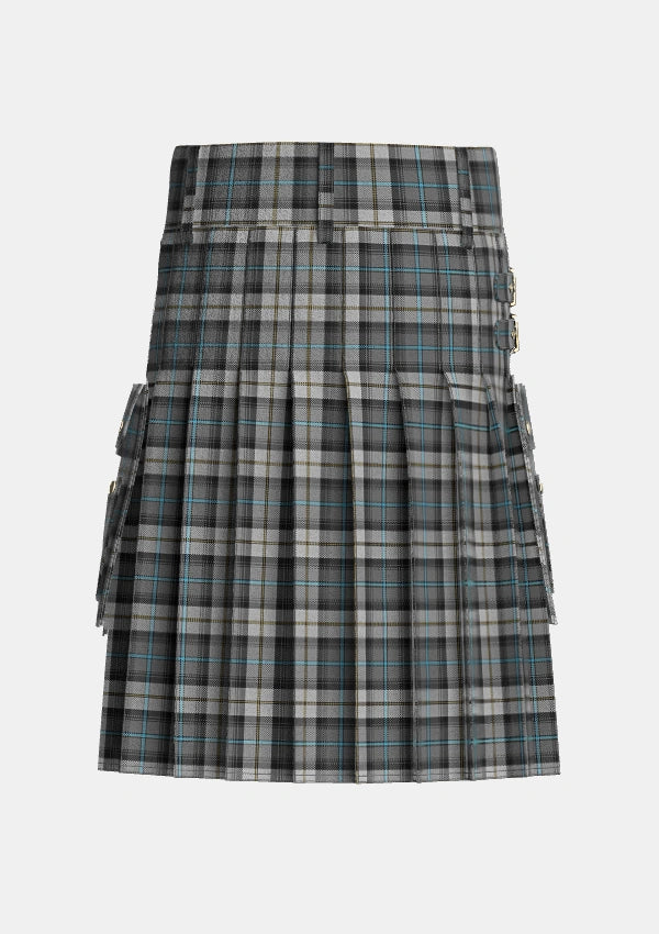 Utility_McCandlish_Dress_Grey_Tartan_3327_kilt_back_image_with_pleated_design_and_adjustable_buckles_for_men