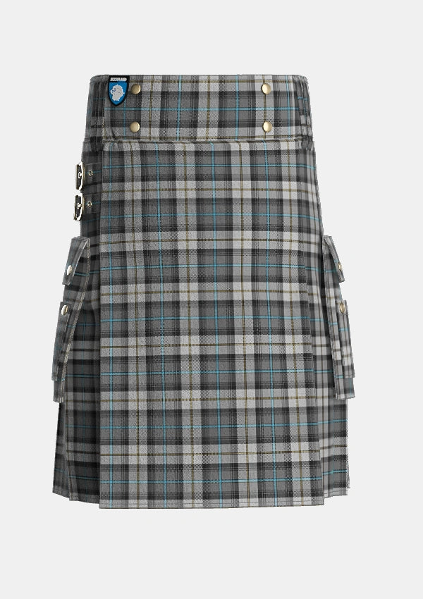 Utility_McCandlish_Dress_Grey_Tartan_3327_kilt_front_image_with_pleated_design_and_adjustable_buckles_for_men
