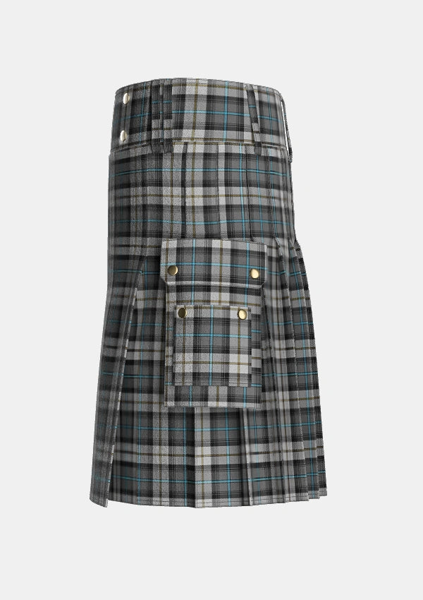 Utility_McCandlish_Dress_Grey_Tartan_3327_kilt_left_image_with_pleated_design_and_adjustable_buckles_for_men