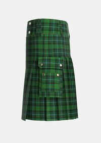 Utility_McCandlish_Hunting_Green_Tartan_3328_kilt_left_image_with_pleated_design_and_adjustable_buckles_for_men