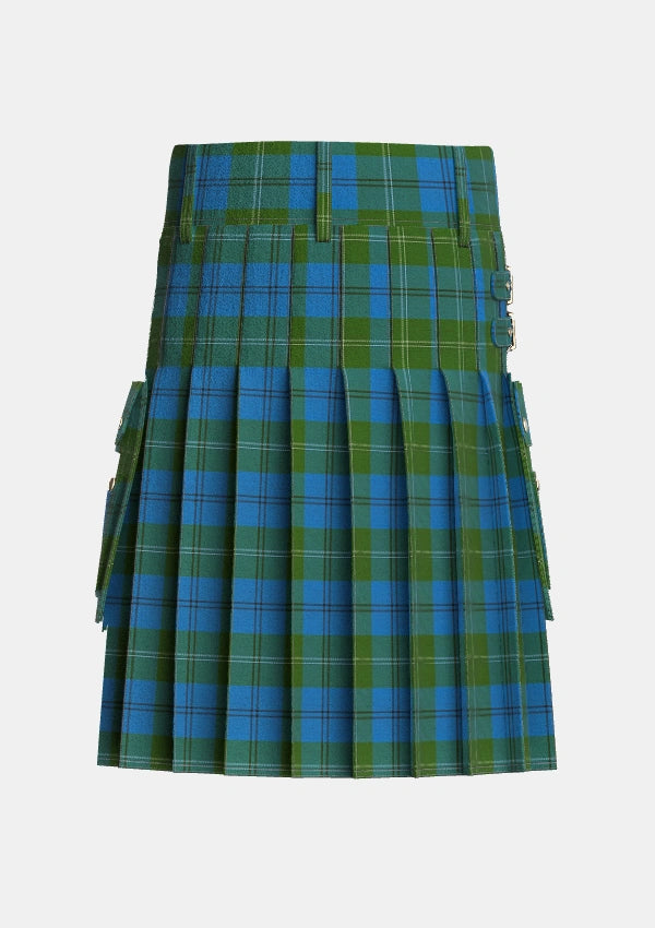 Utility_Melville_Two_black_lines_Tartan_1050_kilt_back_image_with_pleated_design_and_adjustable_buckles_for_men