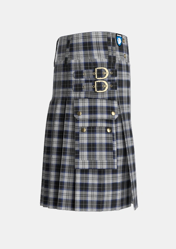 Utility_Menzies_Black_Dress_Tartan_1812_kilt_right_image_with_pleated_design_and_adjustable_buckles_for_men