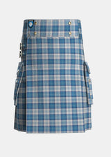 Utility_Menzies_Dress_Blue_White_Tartan_1756_kilt_front_image_with_pleated_design_and_adjustable_buckles_for_men