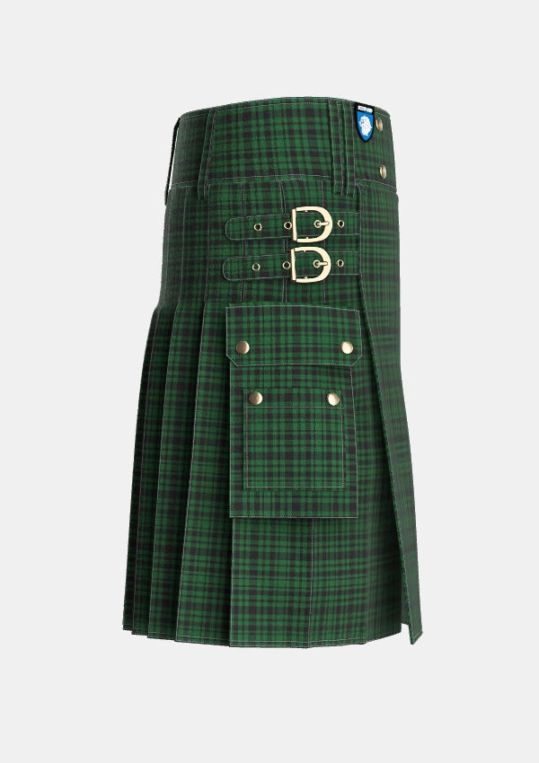 Utility_Menzies_Green_Tartan_788_kilt_right_image_with_pleated_design_and_adjustable_buckles_for_men