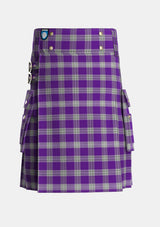 Utility_Menzies_Mauve_and_White_Tartan_648_kilt_front_image_with_pleated_design_and_adjustable_buckles_for_men