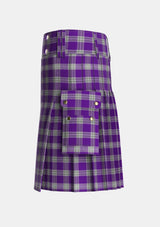 Utility_Menzies_Mauve_and_White_Tartan_648_kilt_left_image_with_pleated_design_and_adjustable_buckles_for_men