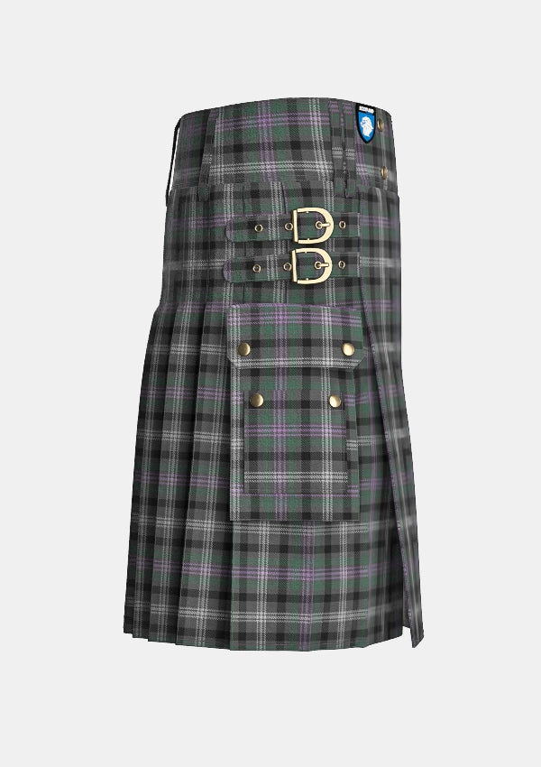 Utility_Midnight_Thistle_Tartan_7499_kilt_right_image_with_pleated_design_and_adjustable_buckles_for_men